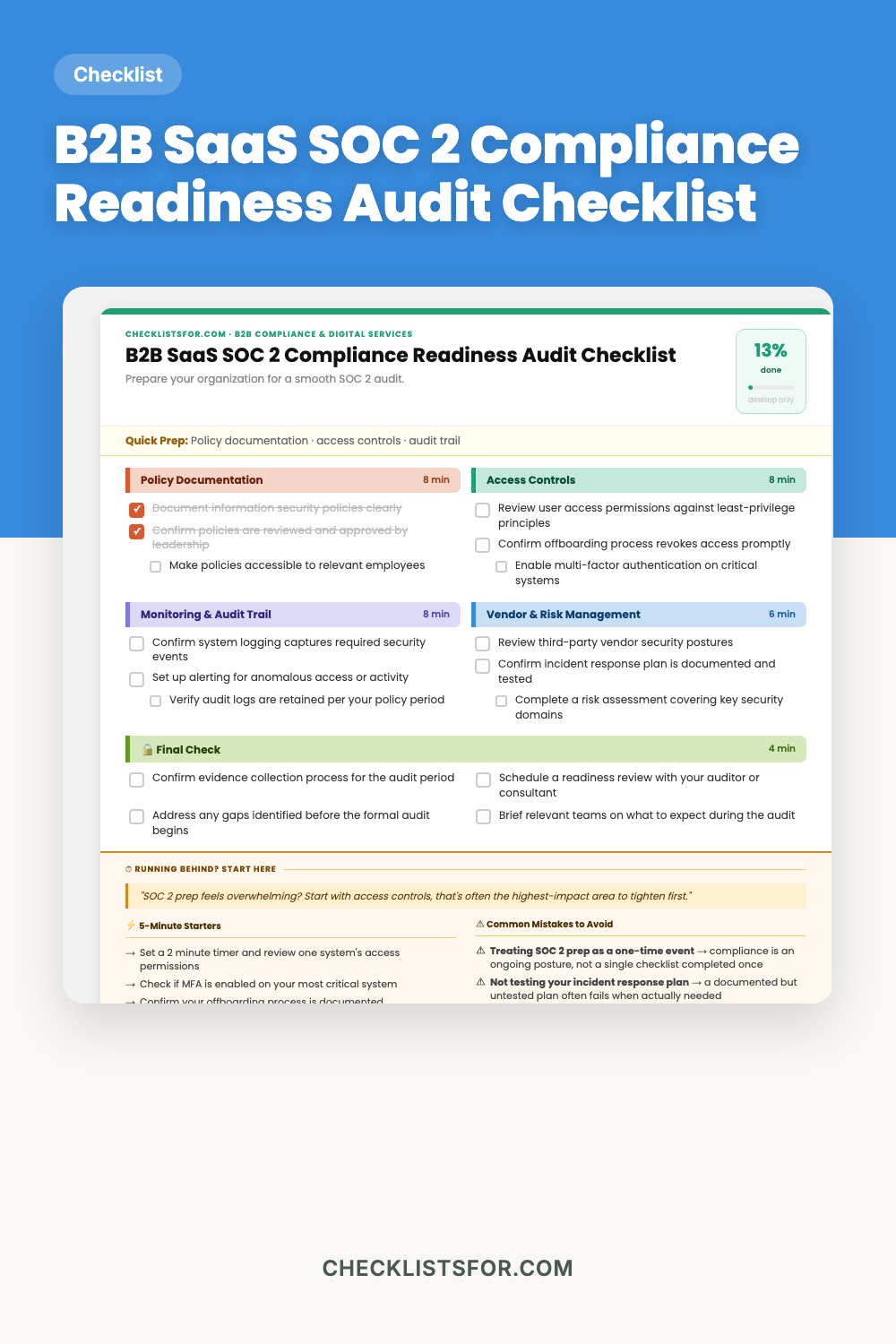B2B SaaS SOC 2 Compliance Readiness & Security Audit Checklist cover
