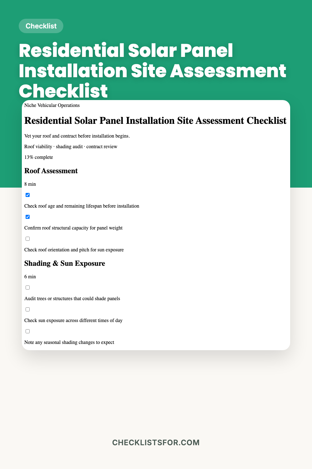 Residential Solar Panel Installation Site Assessment Checklist