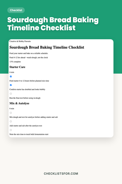 Sourdough Bread Baking Timeline Checklist