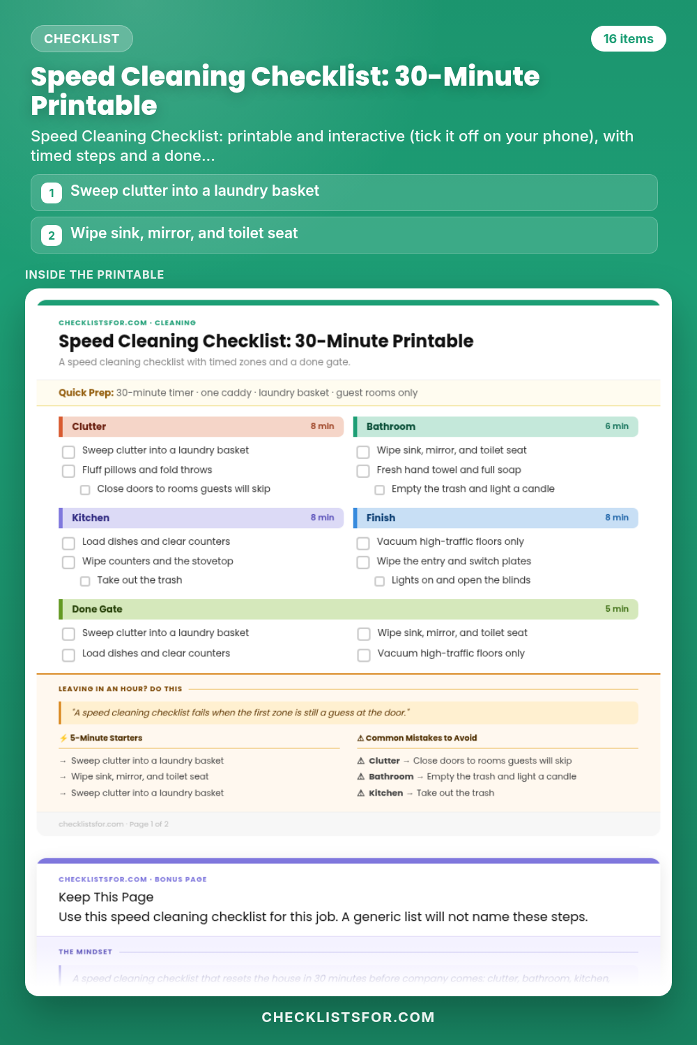 Speed Cleaning Checklist: 30-Minute Printable