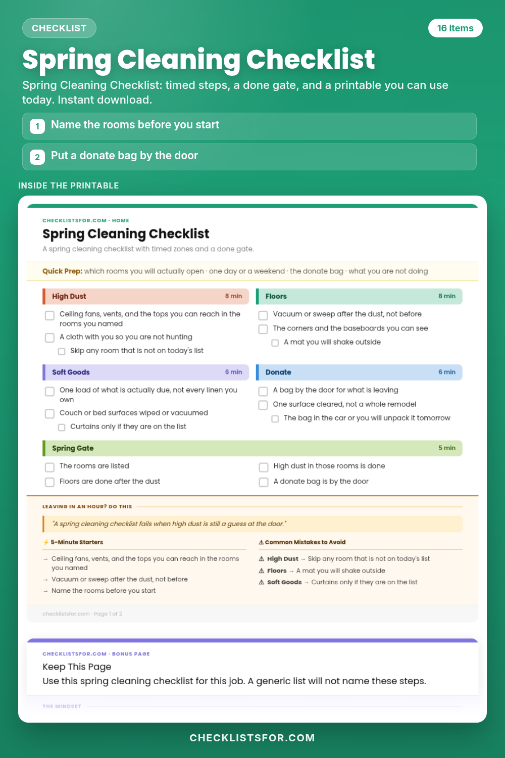 Spring Cleaning Checklist cover, interactive checklist