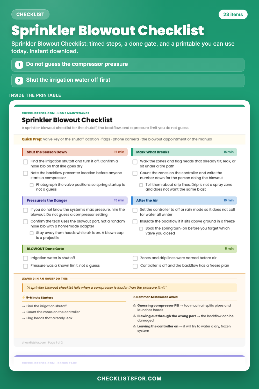 Sprinkler Blowout Checklist