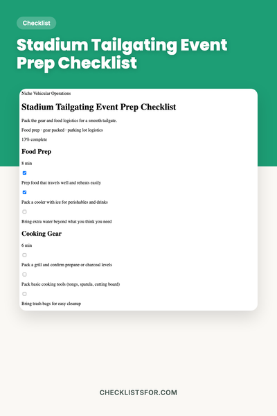 Stadium Tailgating Event Prep Checklist