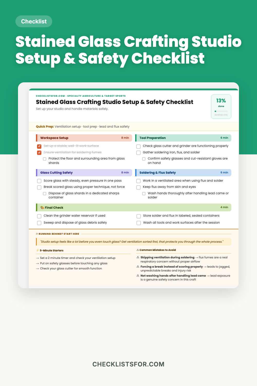 Stained Glass Crafting Studio Setup & Chemical Safety Checklist cover