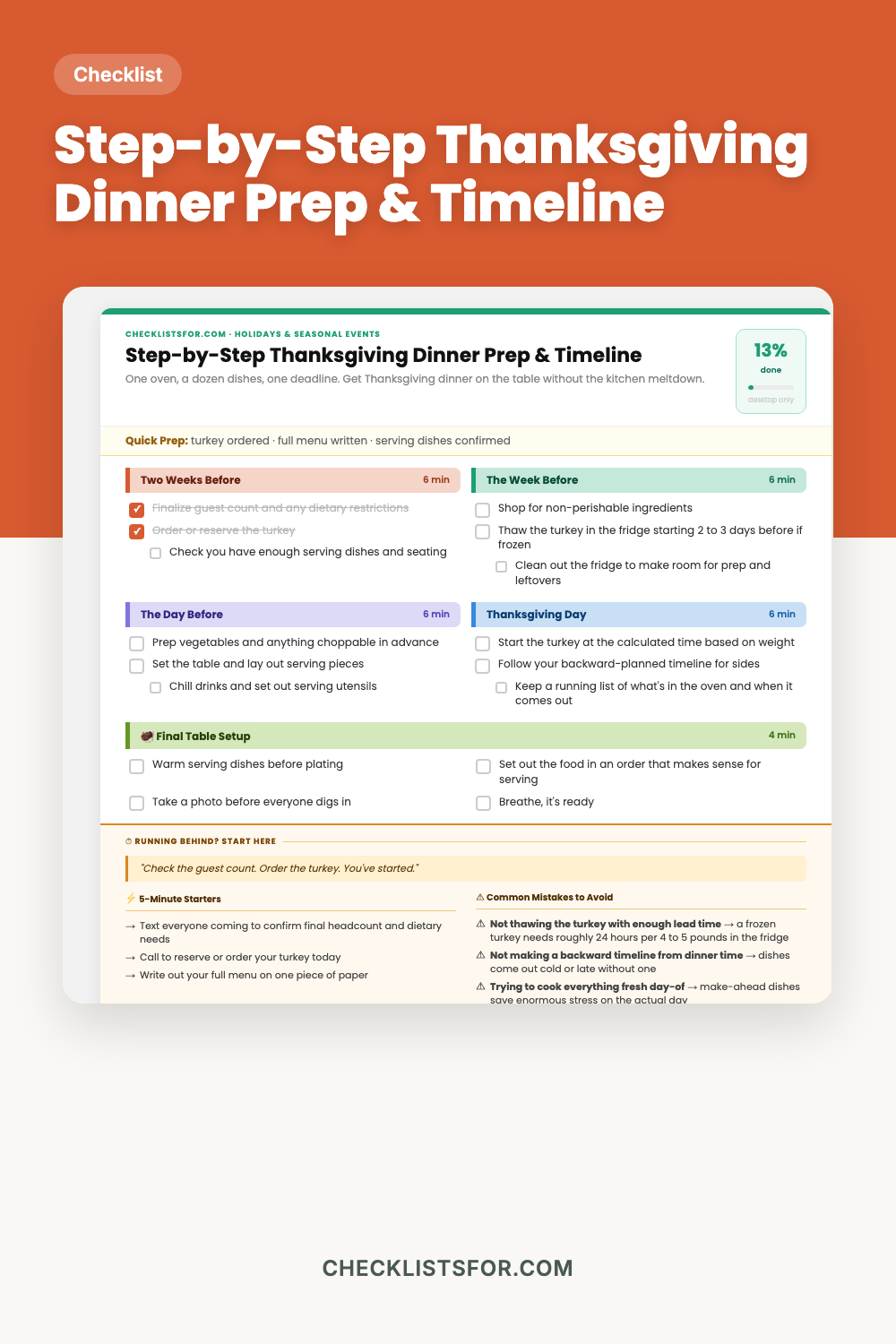 Step-by-Step Thanksgiving Dinner Prep & Timeline