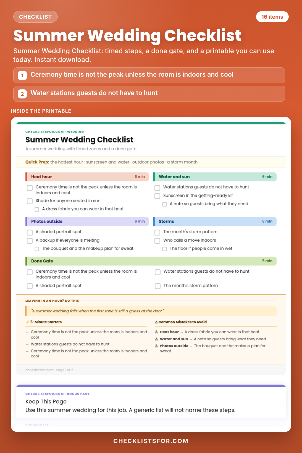 Summer Wedding Checklist cover, interactive checklist