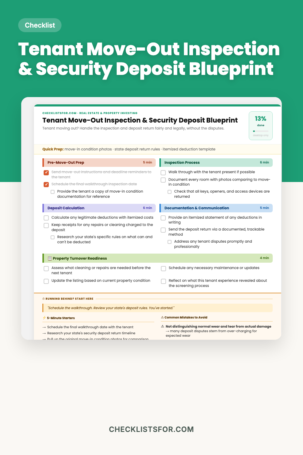 Tenant Move-Out Inspection & Security Deposit Blueprint cover, interactive checklist