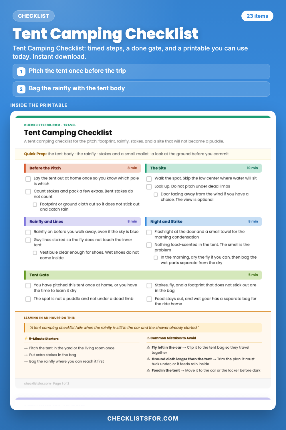 Tent Camping Checklist