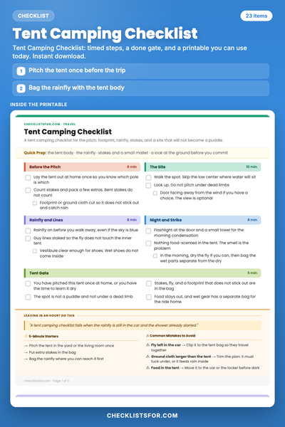 Tent Camping Checklist