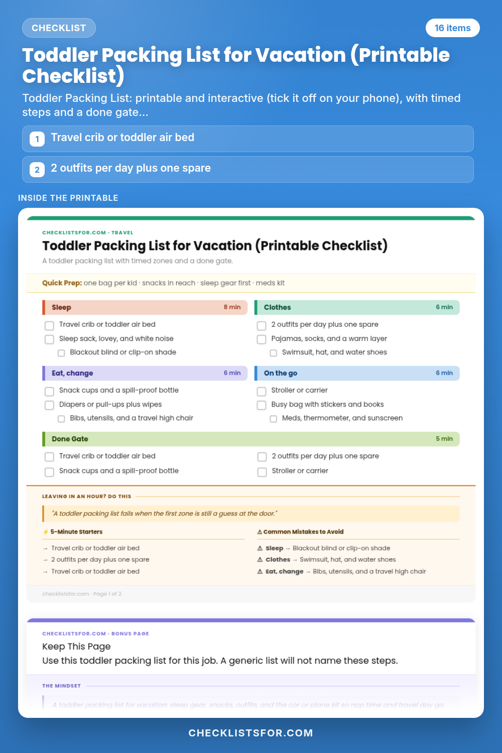 Toddler Packing List for Vacation (Printable Checklist)
