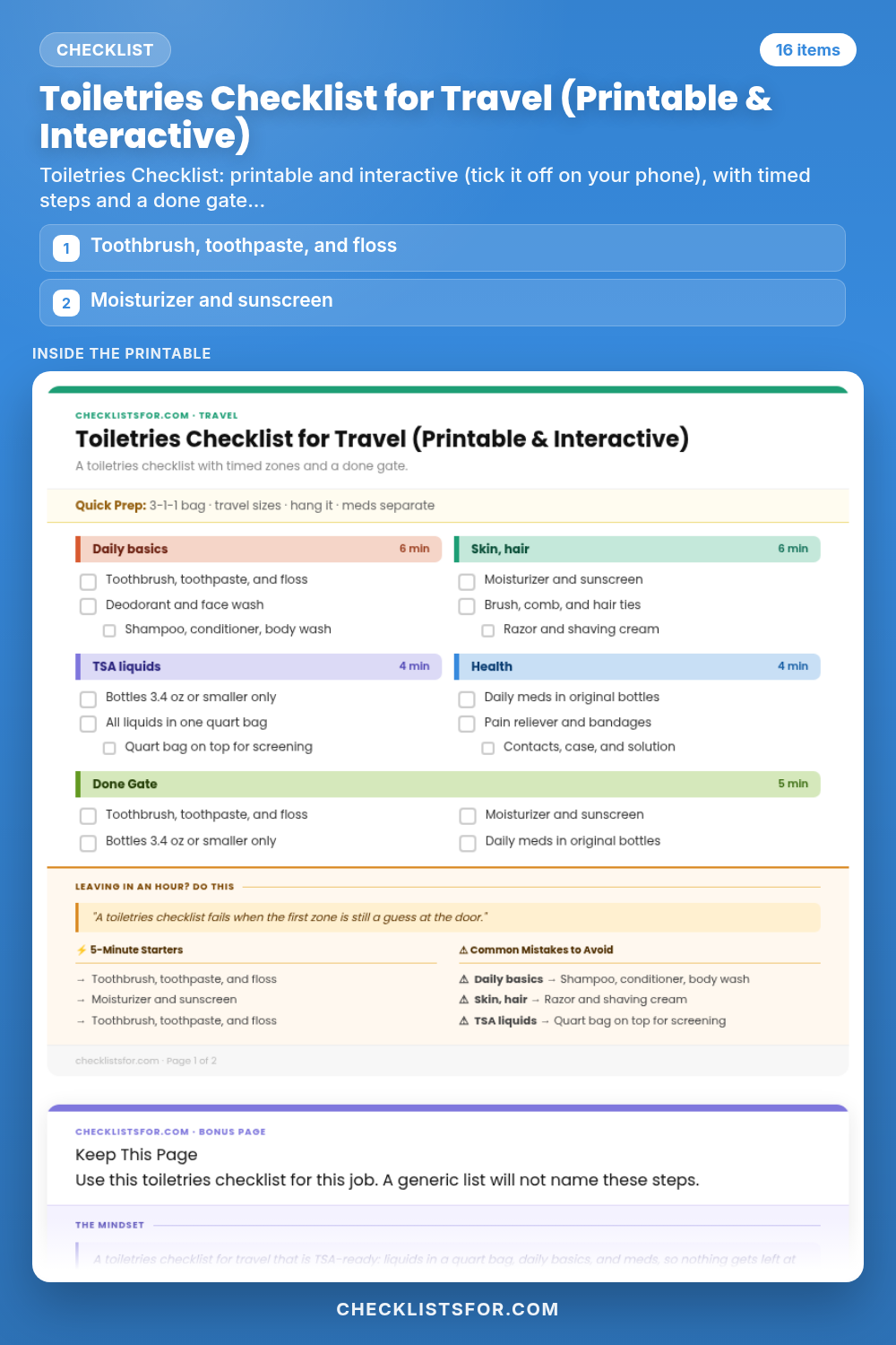Toiletries Checklist for Travel (Printable & Interactive)