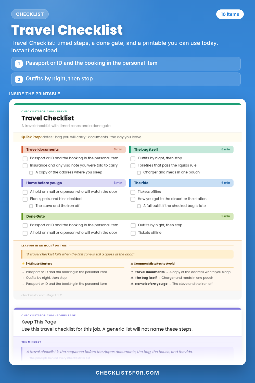 Travel Checklist cover, interactive checklist