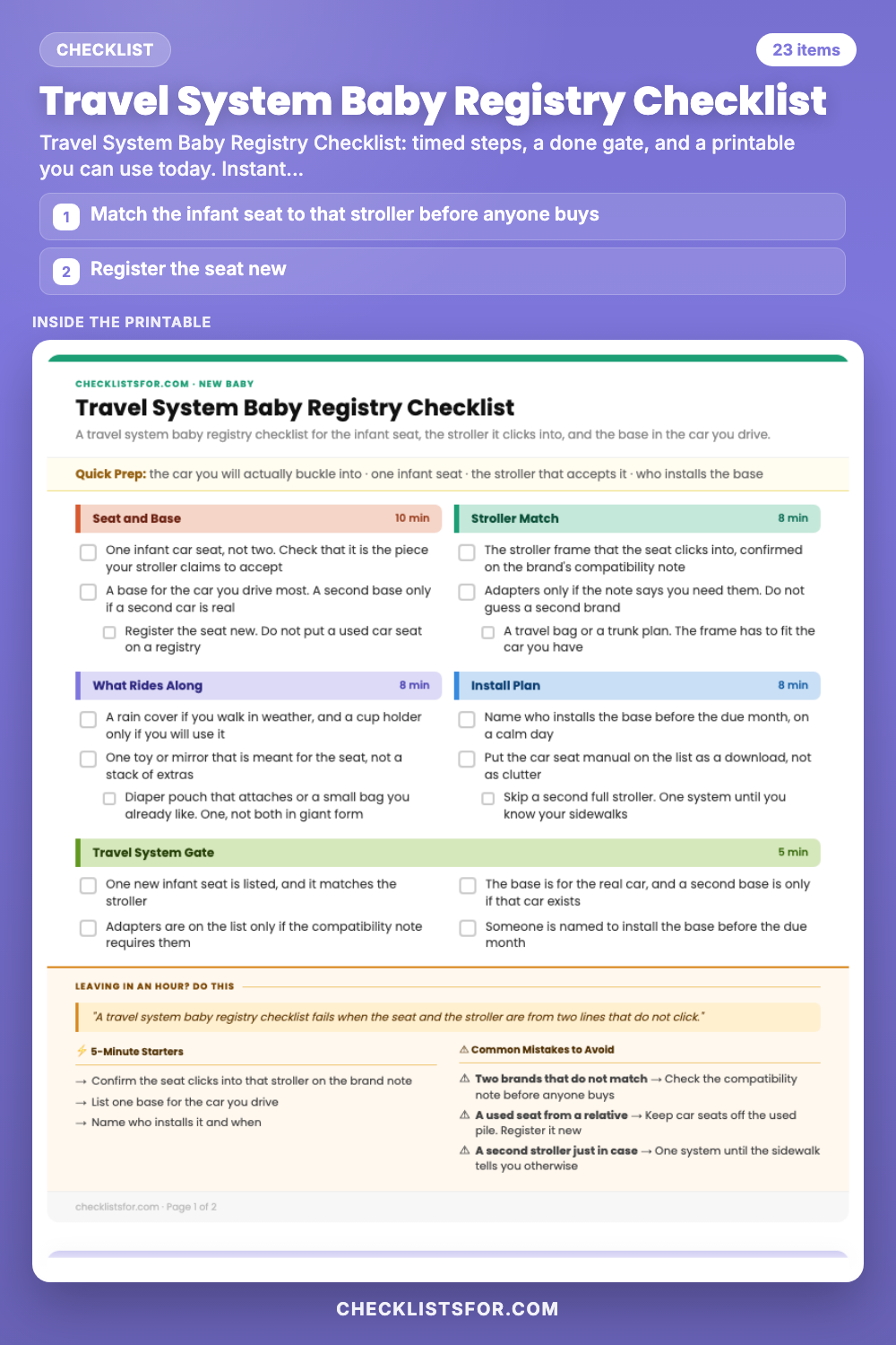 Travel System Baby Registry Checklist cover, interactive checklist