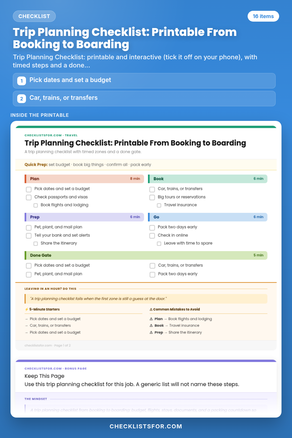 Trip Planning Checklist: Printable From Booking to Boarding