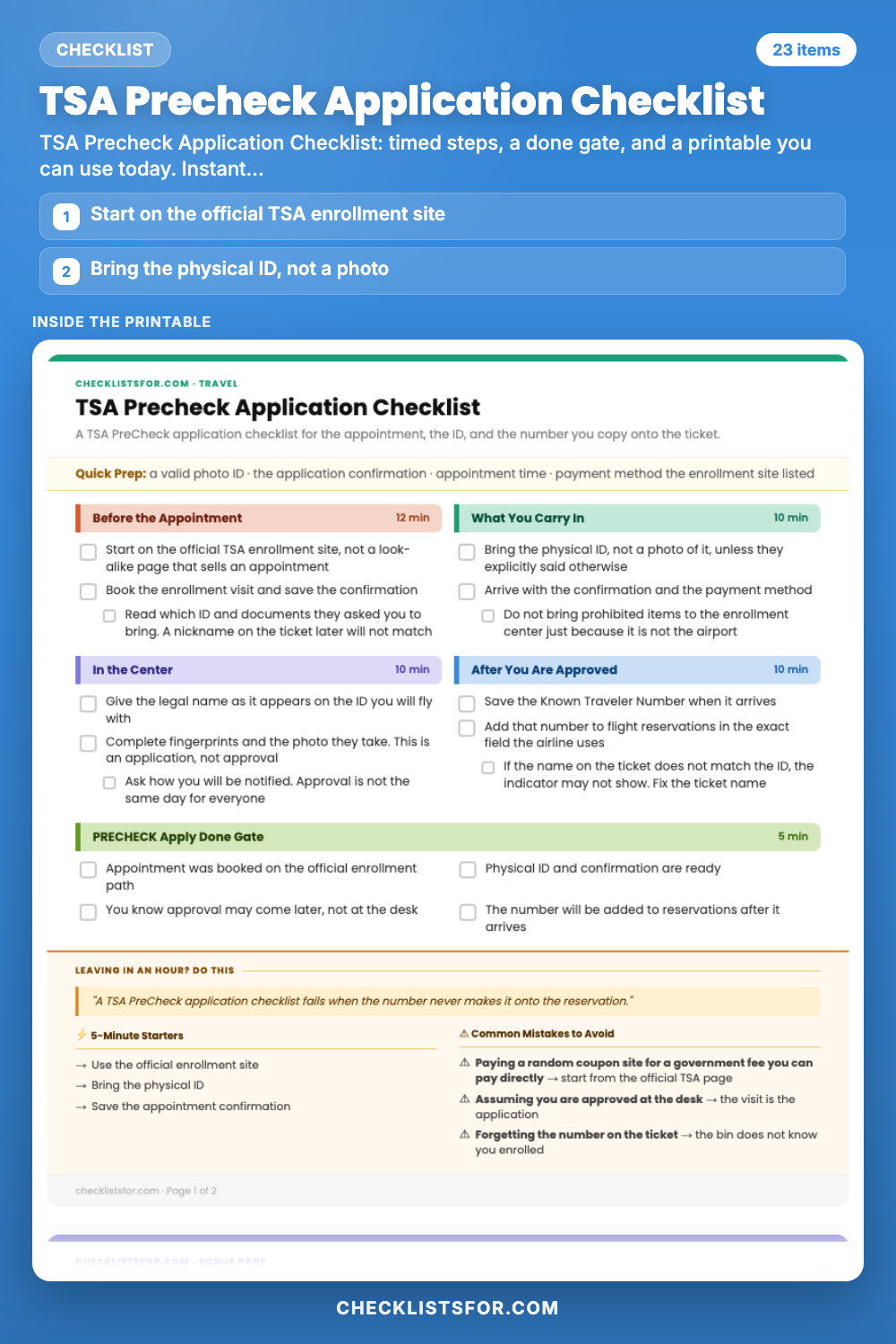 TSA Precheck Application Checklist