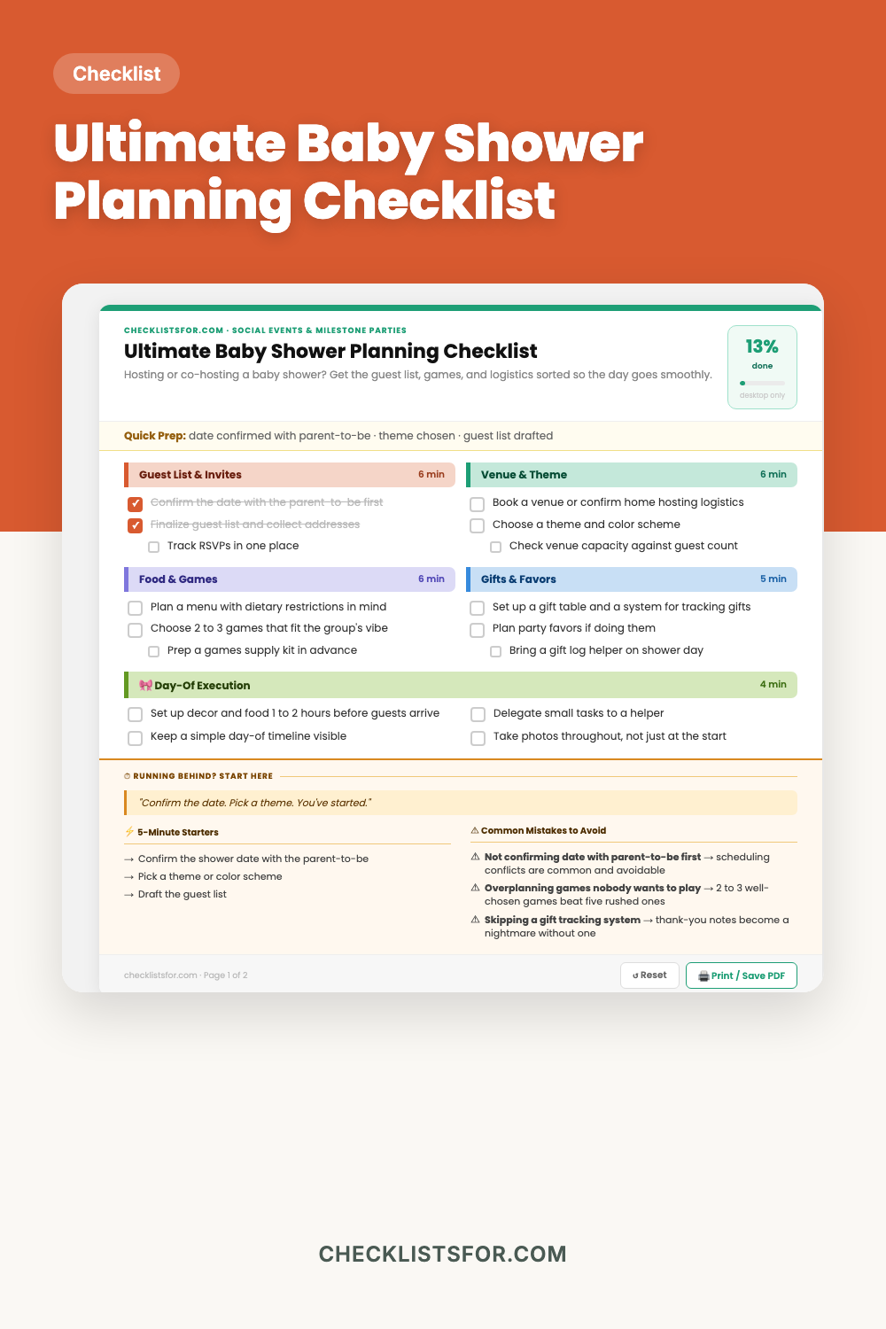 Ultimate Baby Shower Planning Checklist cover, interactive checklist
