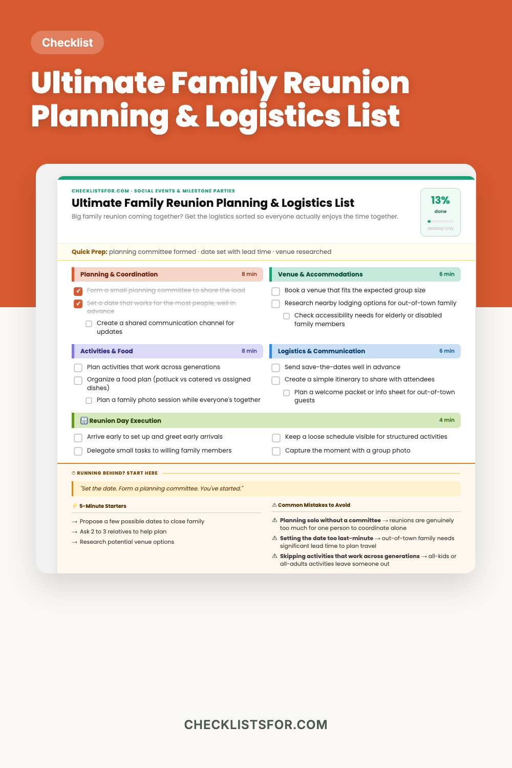 Ultimate Family Reunion Planning & Logistics List cover, interactive checklist