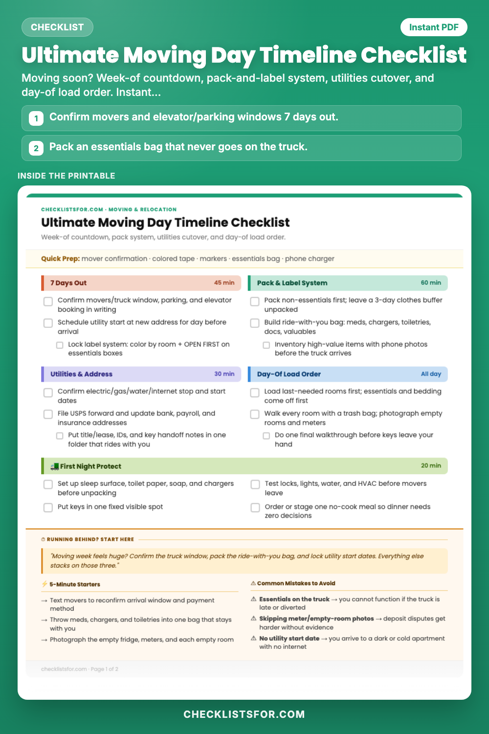 Ultimate Moving Day Timeline Checklist