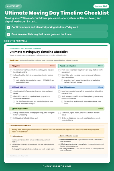 Ultimate Moving Day Timeline Checklist
