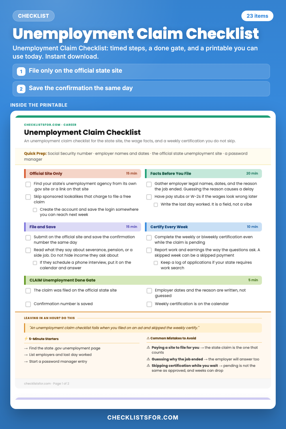 Unemployment Claim Checklist