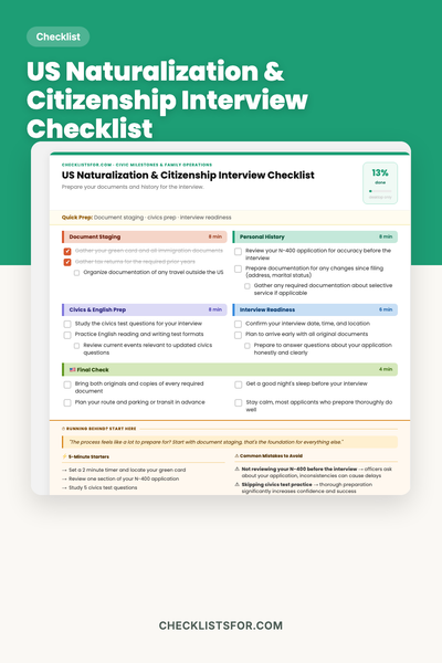 US Naturalization & Citizenship Interview Checklist