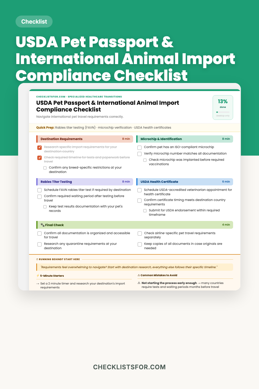 USDA Pet Passport & International Animal Import Compliance Checklist