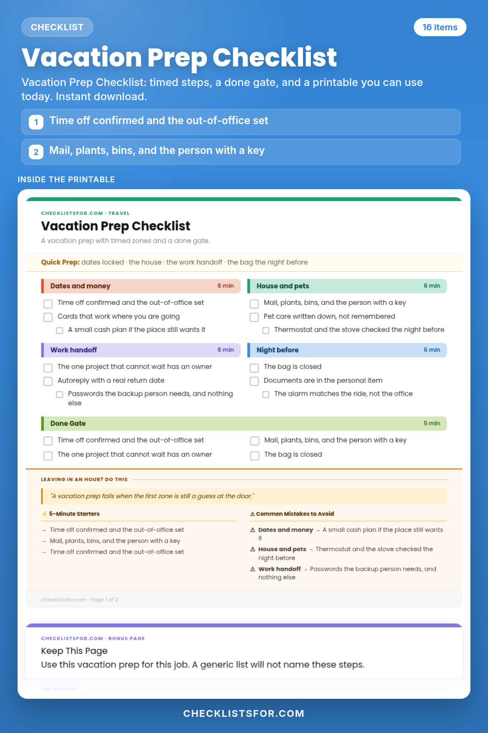 Vacation Prep Checklist