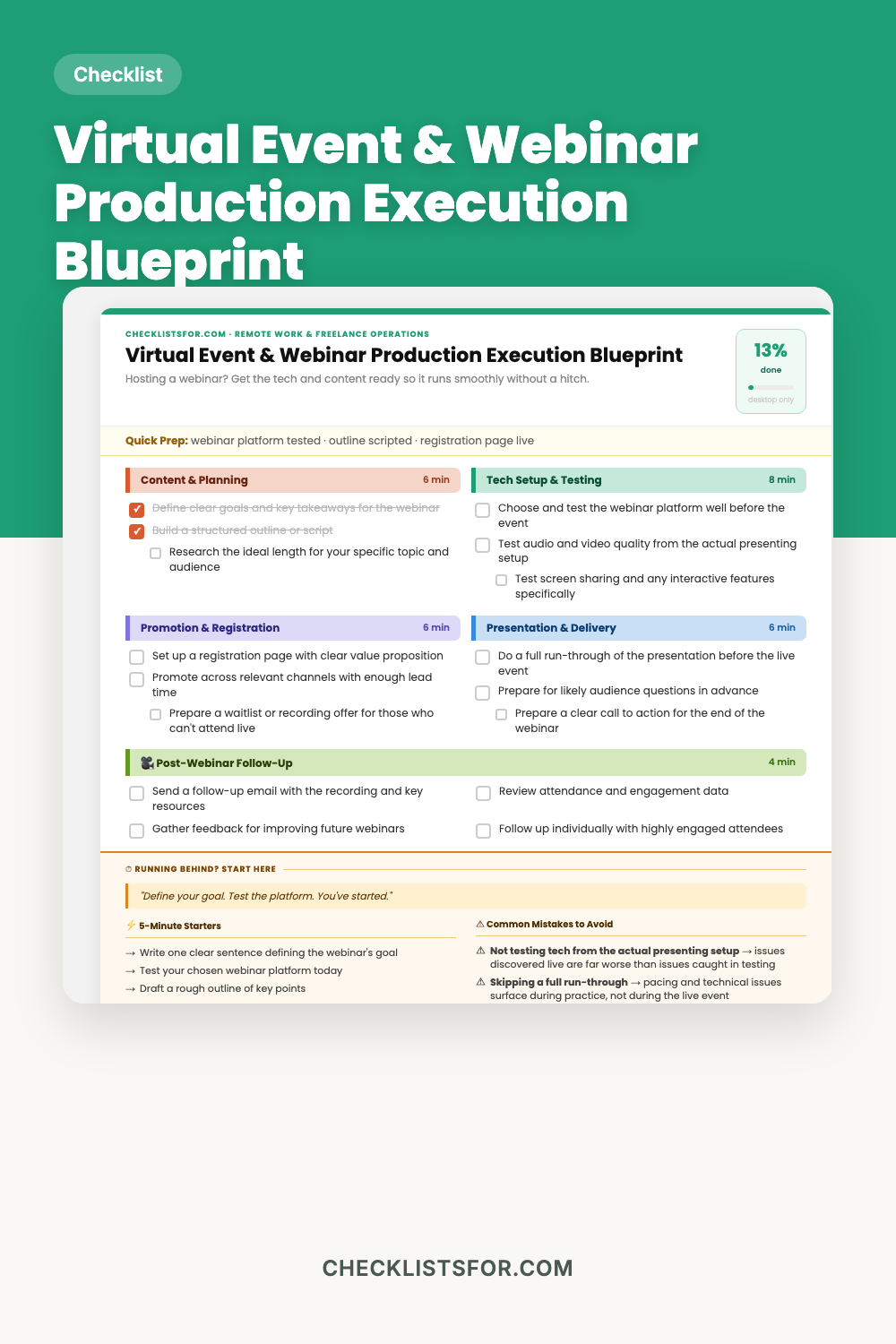 Virtual Event & Webinar Production Execution Blueprint cover, interactive checklist