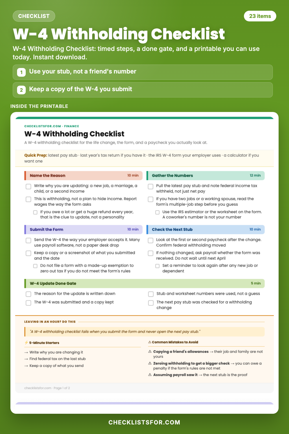 W-4 Withholding Checklist