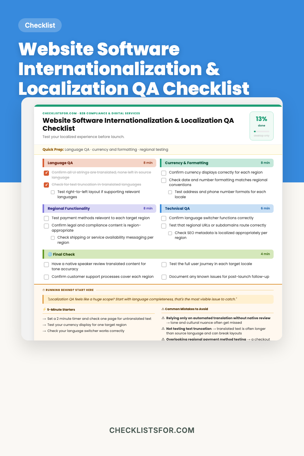 Website Software Internationalization & Localization QA Audit Checklist cover
