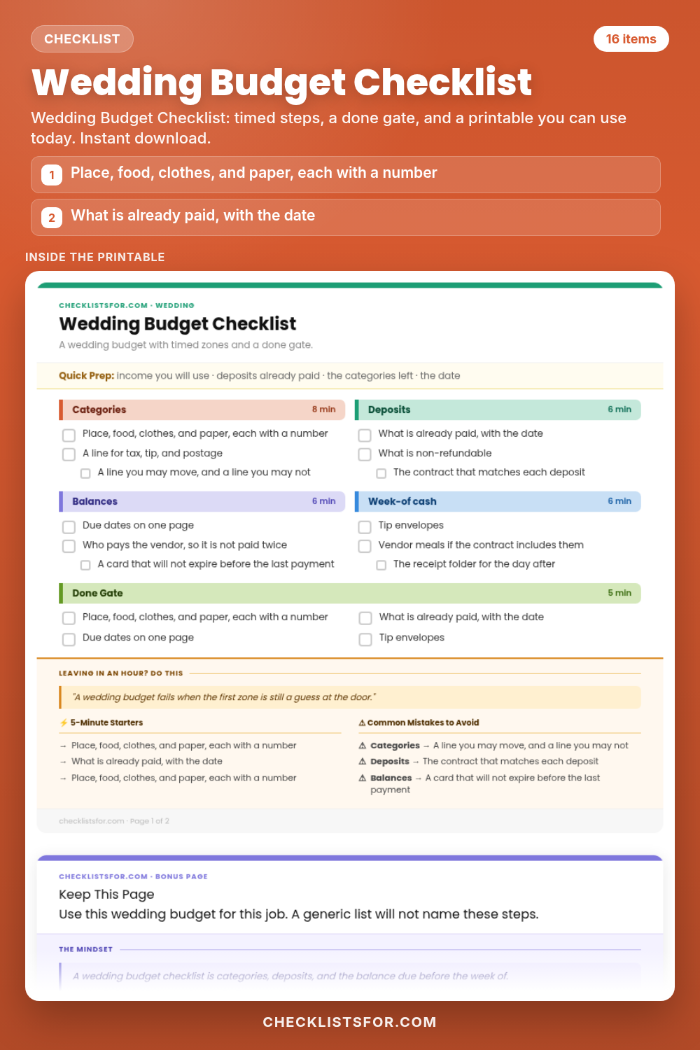 Wedding Budget Checklist cover, interactive checklist