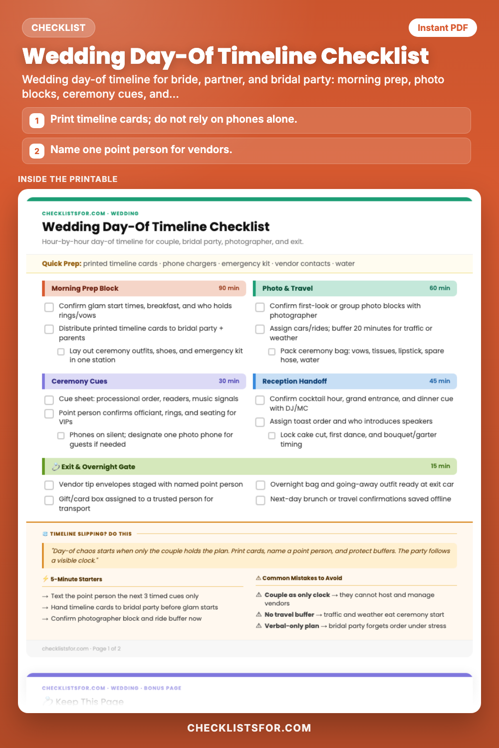Wedding Day-Of Timeline Checklist