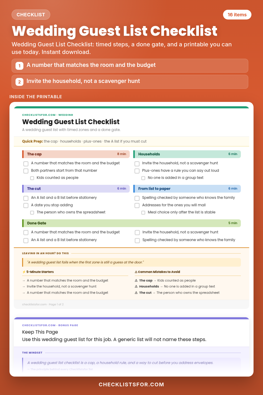 Wedding Guest List Checklist cover, interactive checklist