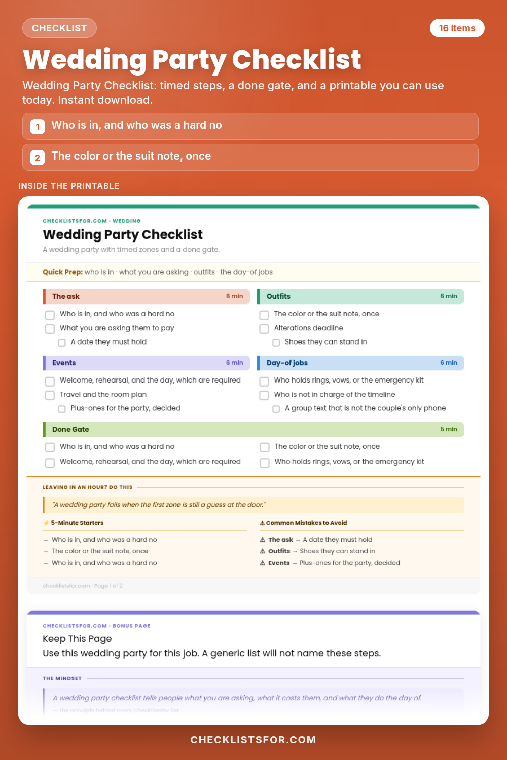 Wedding Party Checklist cover, interactive checklist