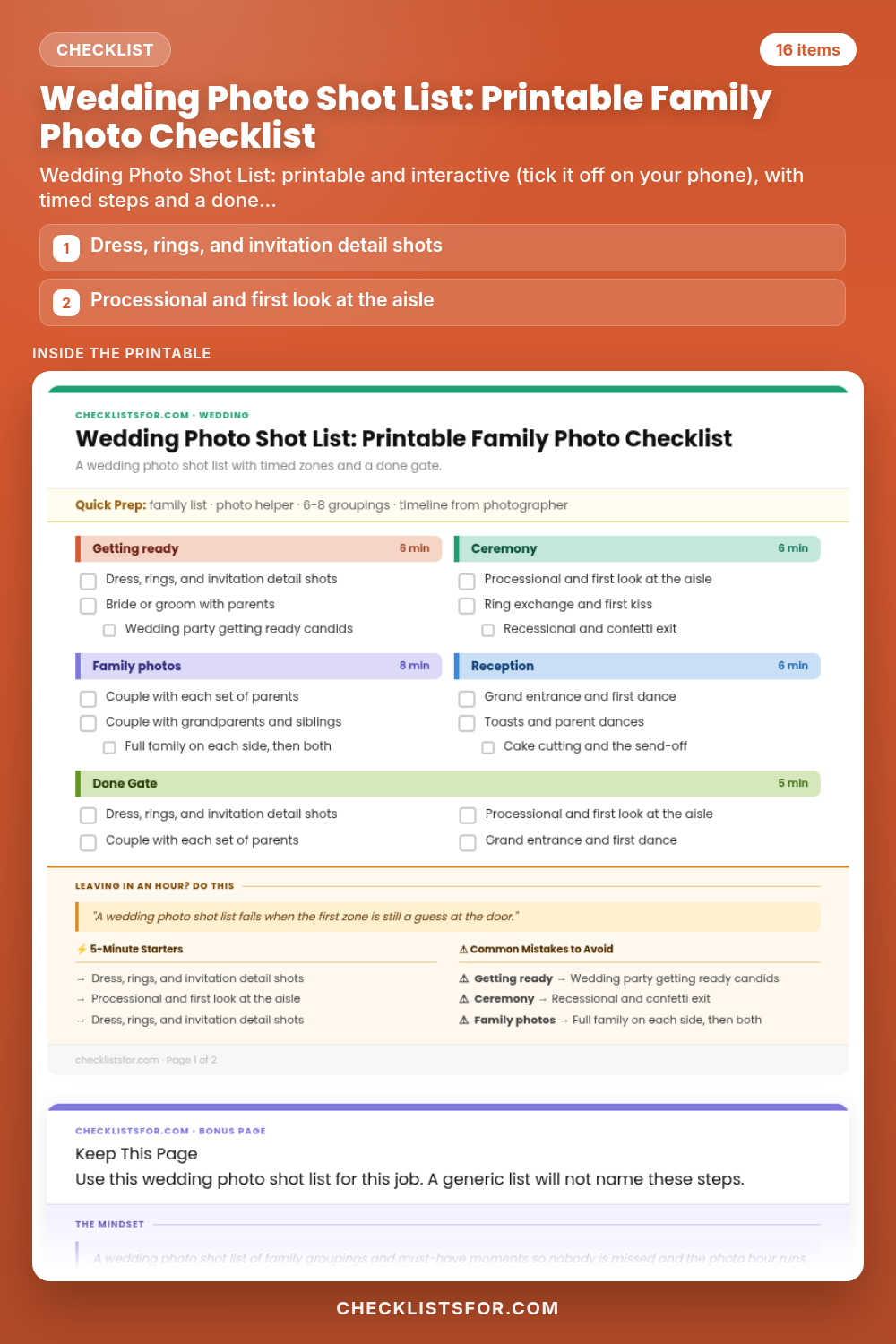 Wedding Photo Shot List: Printable Family Photo Checklist