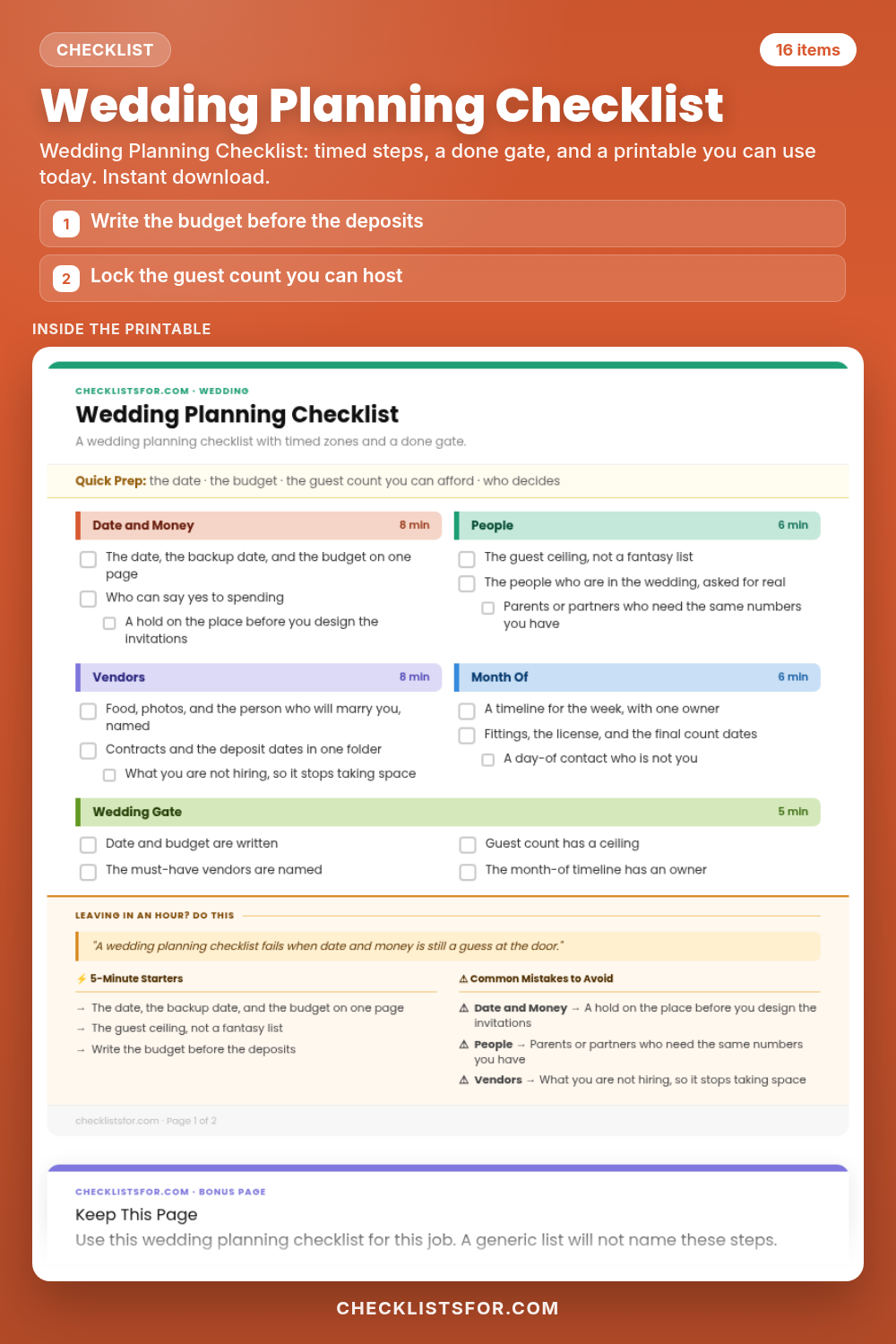 Wedding Planning Checklist cover, interactive checklist