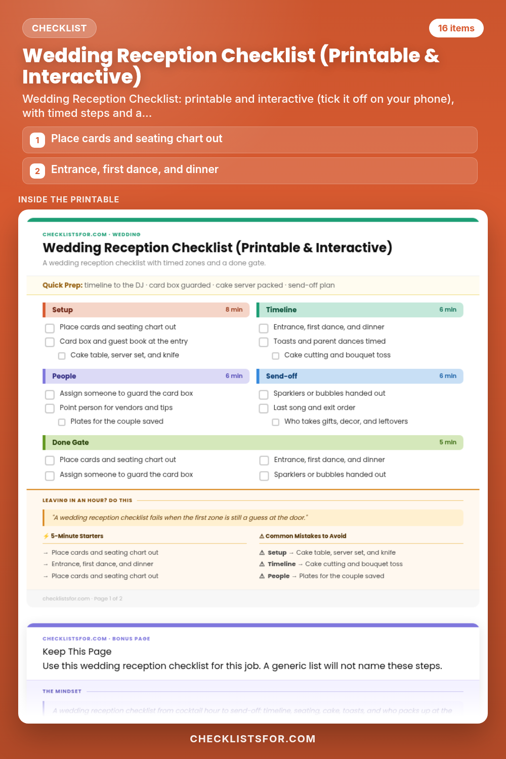 Wedding Reception Checklist (Printable & Interactive)