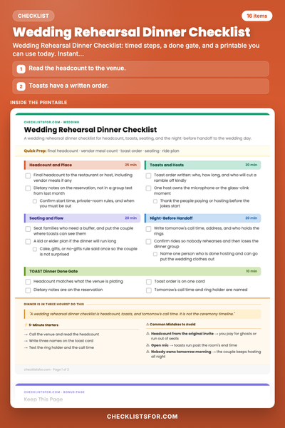 Wedding Rehearsal Dinner Checklist
