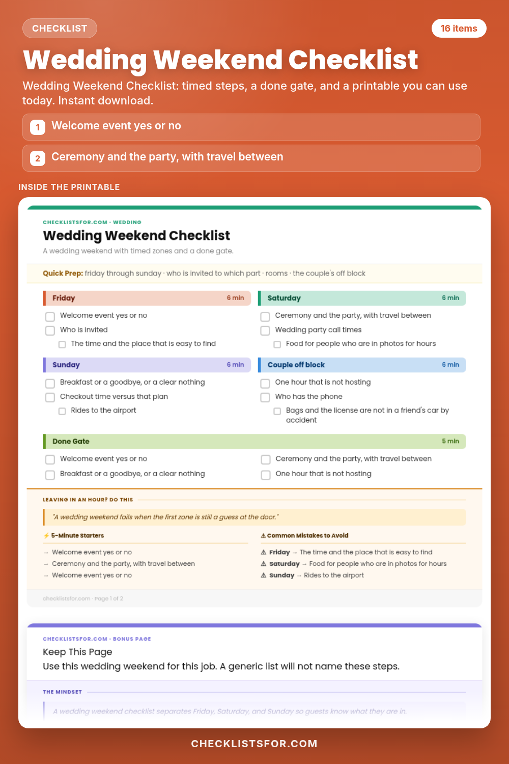 Wedding Weekend Checklist