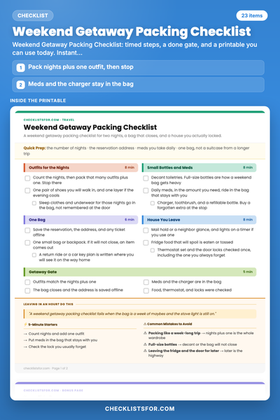 Weekend Getaway Packing Checklist