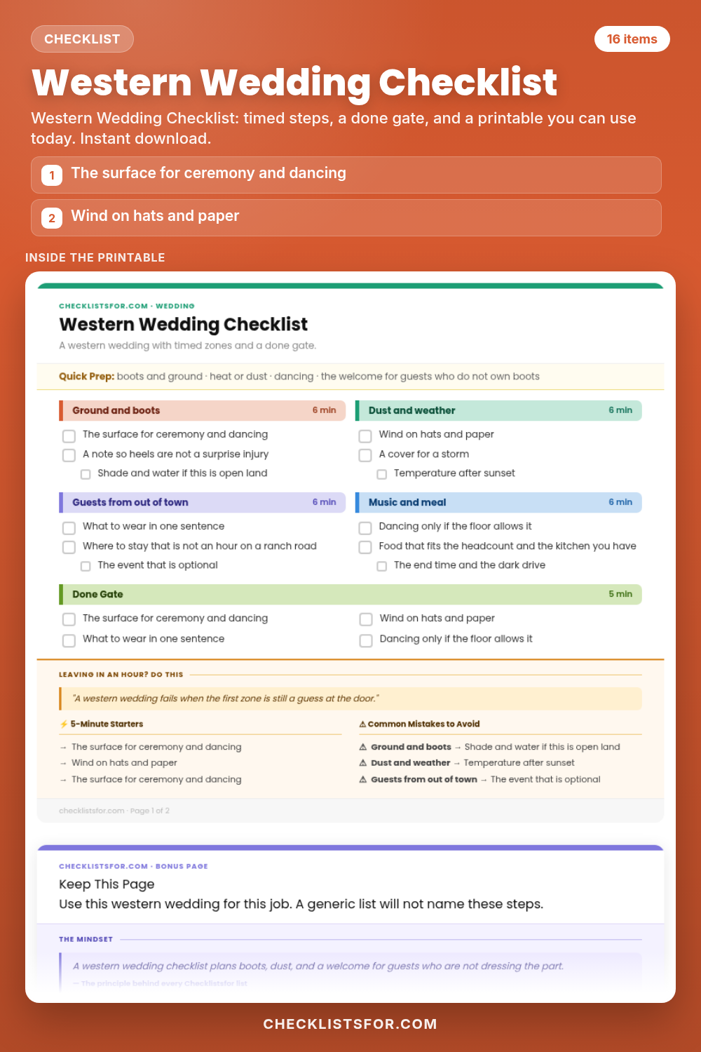 Western Wedding Checklist cover, interactive checklist