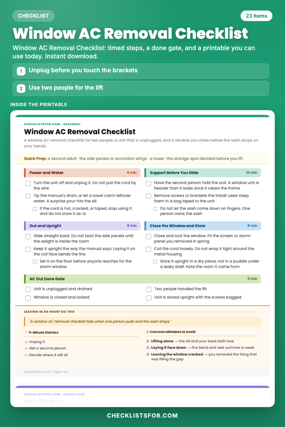 Window AC Removal Checklist