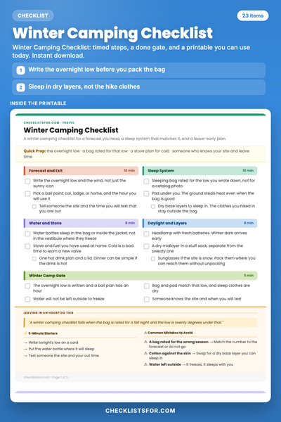 Winter Camping Checklist
