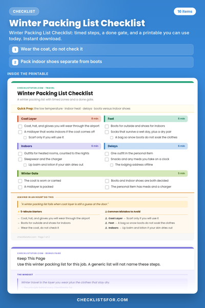 Winter Packing List Checklist