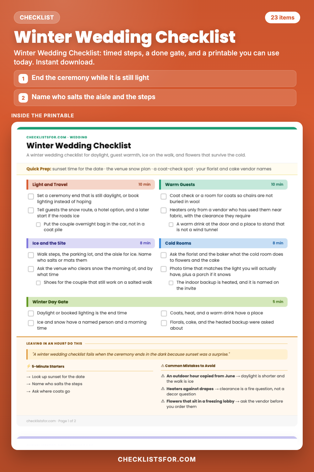 Winter Wedding Checklist cover, interactive checklist