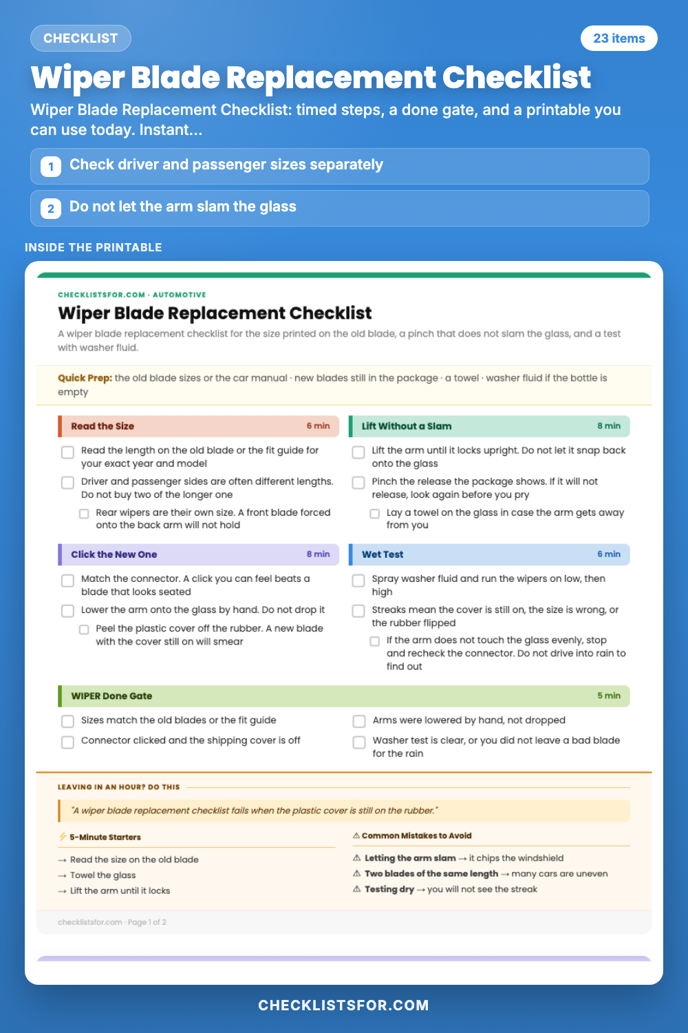Wiper Blade Replacement Checklist cover, interactive checklist