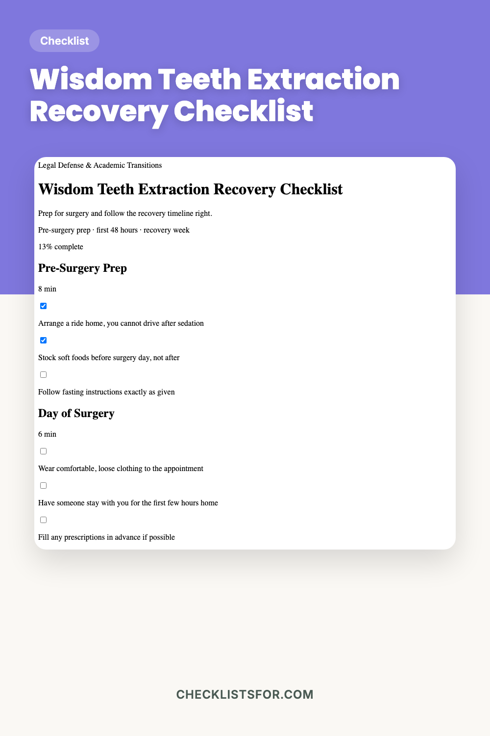 Wisdom Teeth Extraction Recovery Checklist